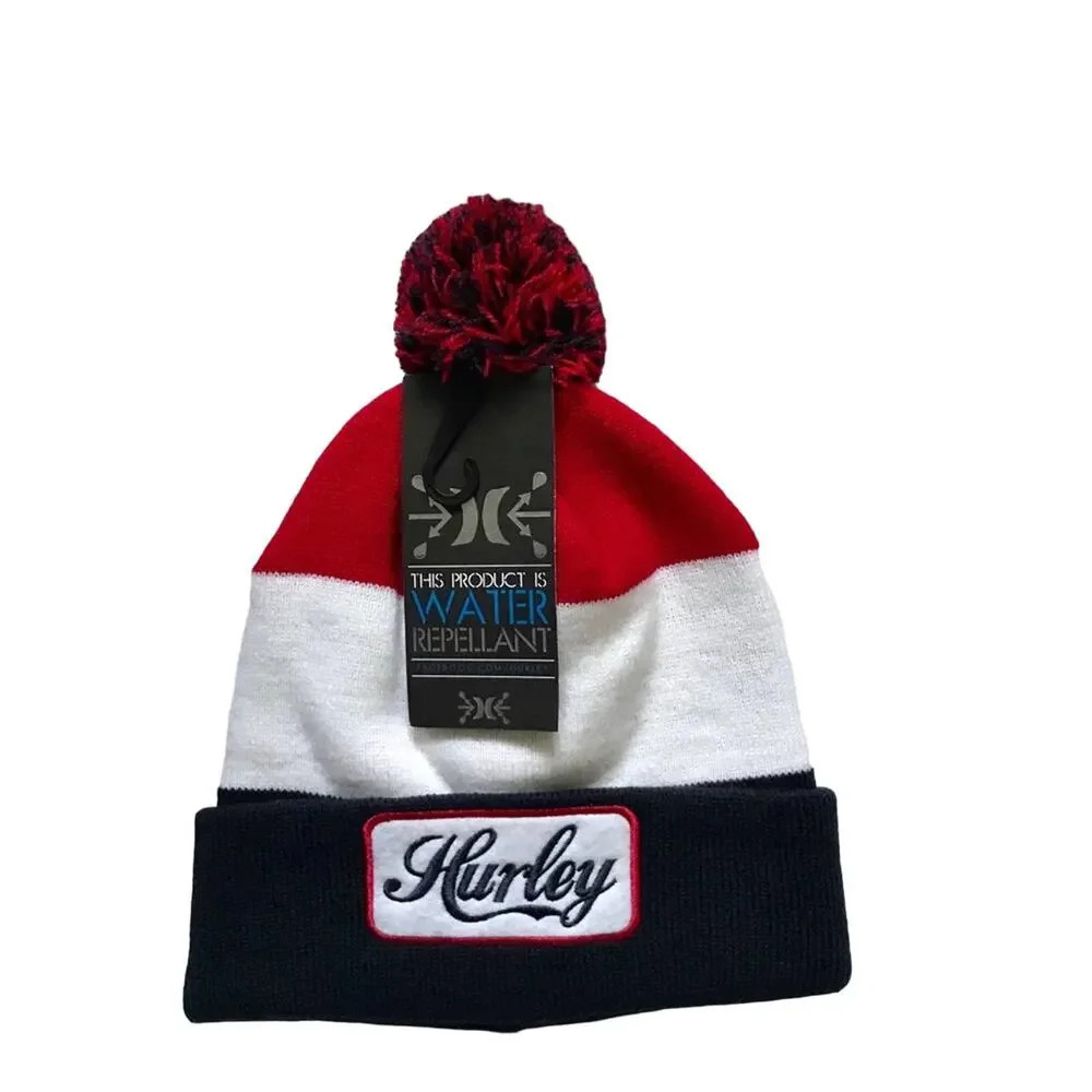 Hurley (Nike) NWT Beanie with Pom-Pom Block Colors Adults Unisex OS